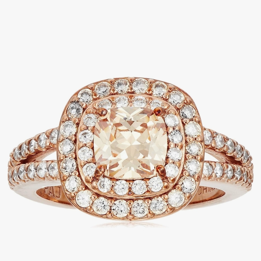 Rose gold plated sterling silver chip CZ ring size 6